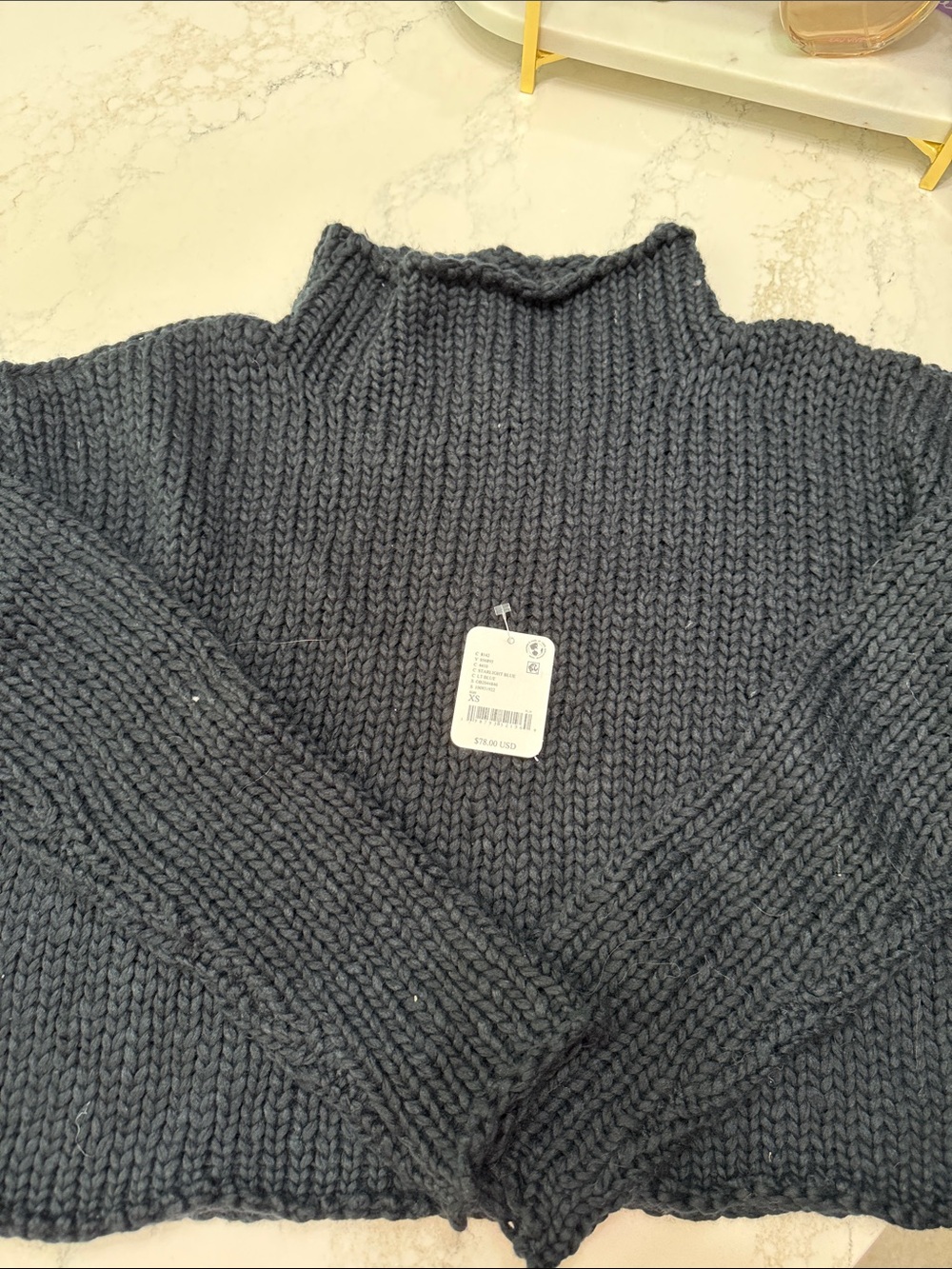 Free People Chunky Crewneck Sweater - Charcoal Gray